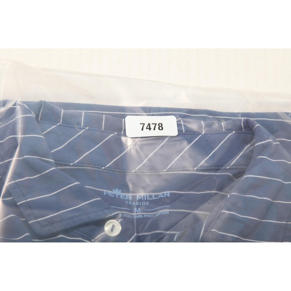 Peter Millar Polo Shirt Mens Medium Blue White Stripe Seaside Midland Hills CC - Picture 12 of 12